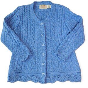 Light Blue Cable-Knit Button Cardigan Sweater